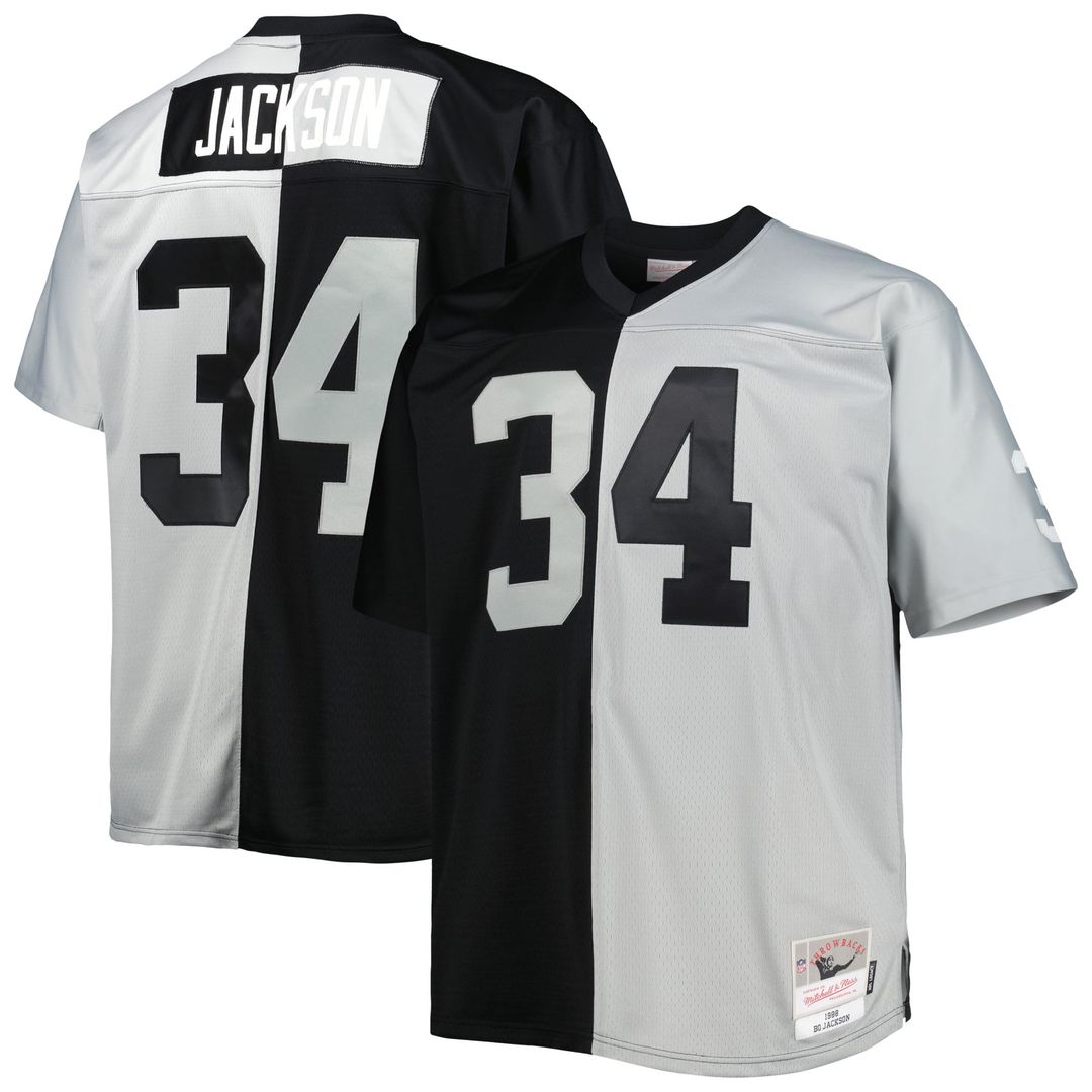 Bo Jackson Las Vegas Raiders Black/Silver Big & Tall Split Legacy Retired Player Replica Jersey