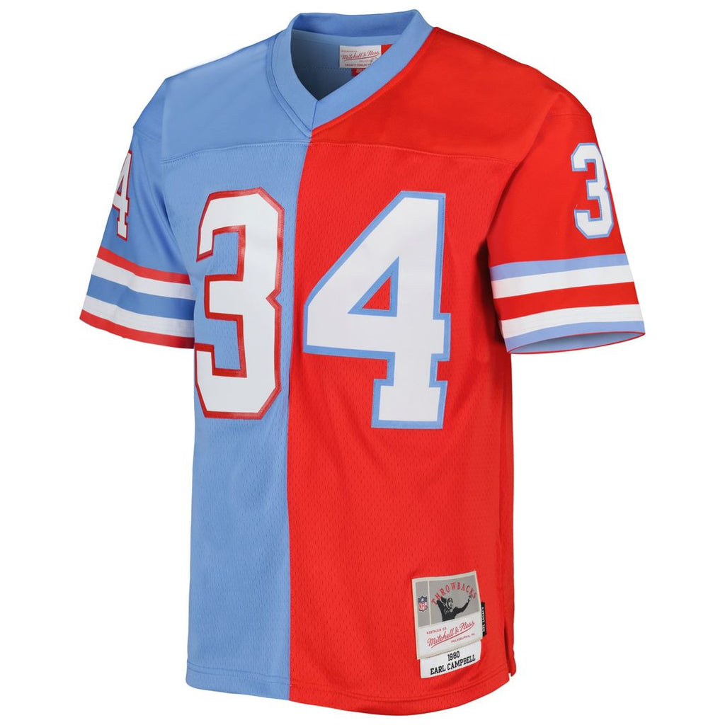 Earl Campbell Houston Oilers Red/Light Blue Gridiron Classics 1980 Split Legacy Replica Jersey