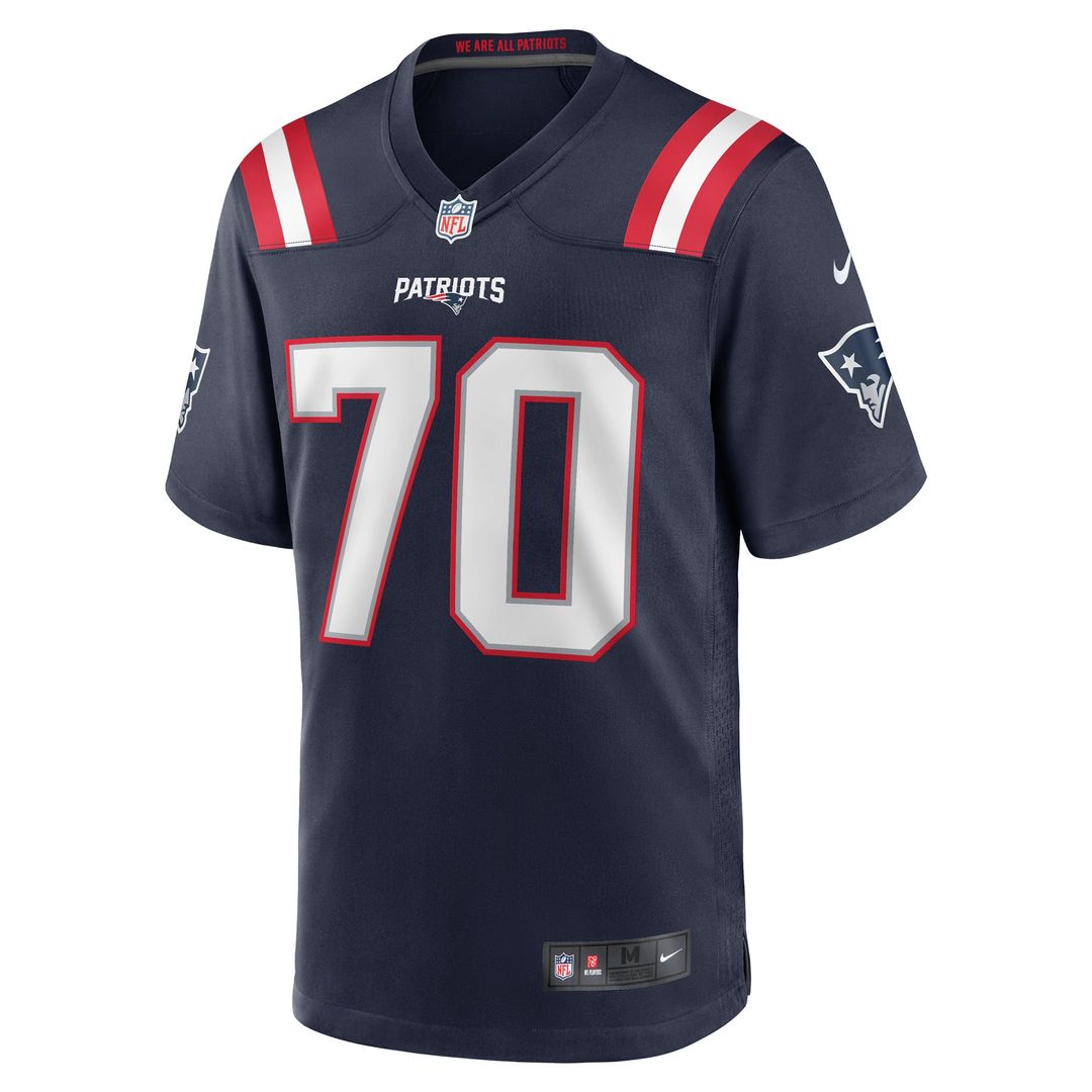 Caedan Wallace New England Patriots Navy Game Jersey