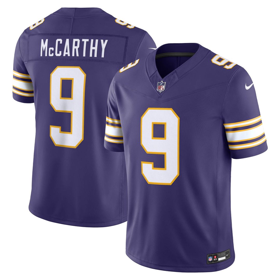 J.J. McCarthy Minnesota Vikings Purple Alternate Classic Vapor F.U.S.E. Stitched Limited Jersey