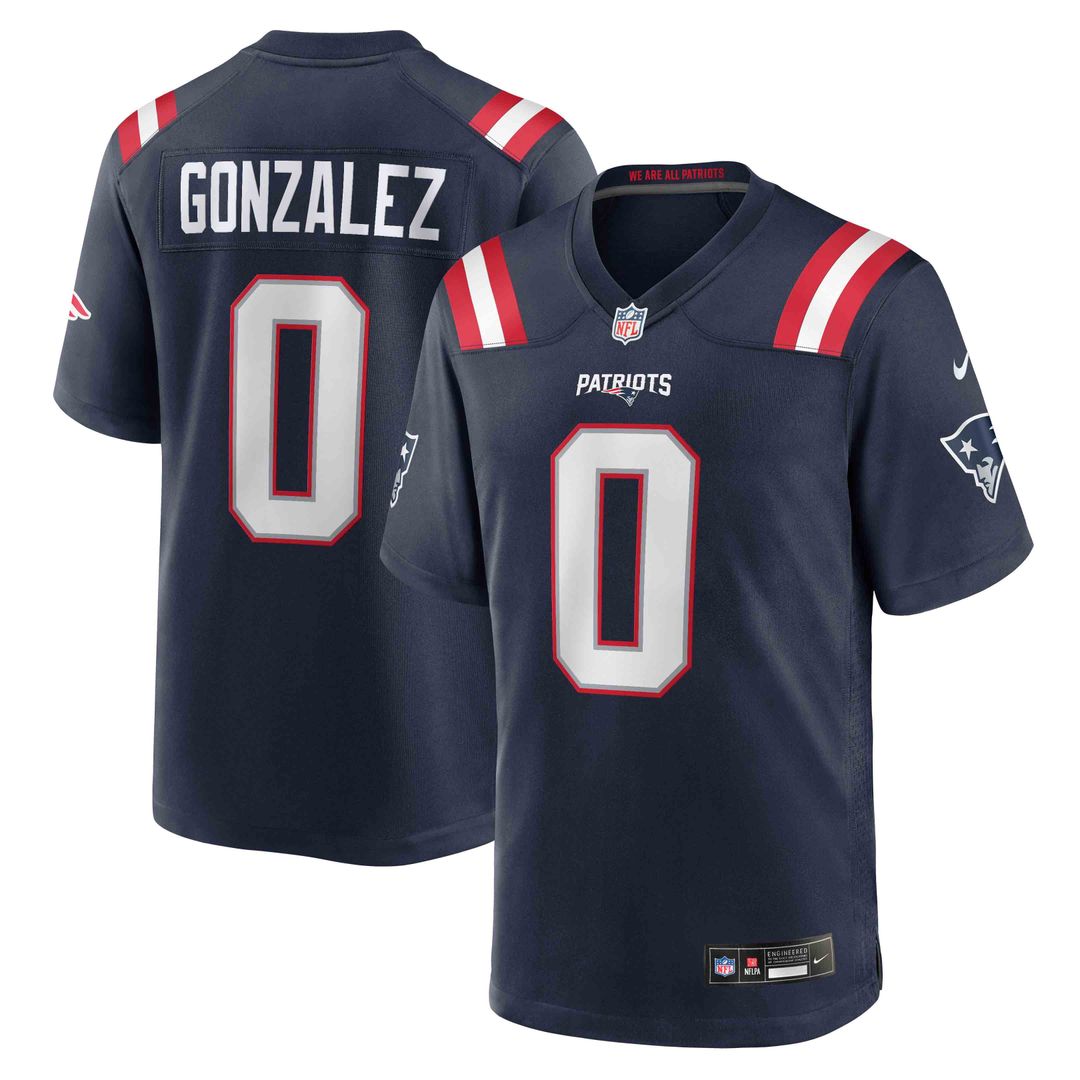 Christian Gonzalez New England Patriots Navy Team Game Jersey