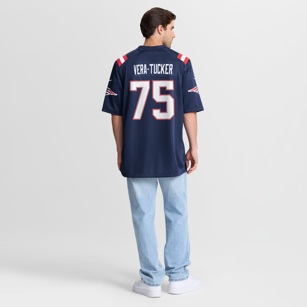 Alijah Vera-Tucker New England Patriots Navy Team Game Jersey