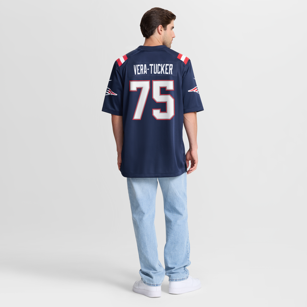 Alijah Vera-Tucker New England Patriots Navy Team Game Jersey