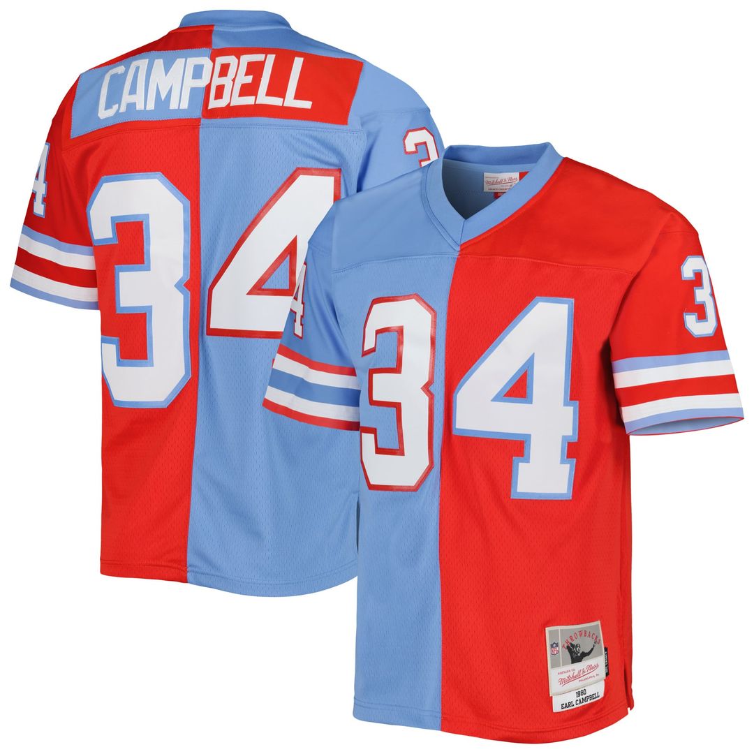 Earl Campbell Houston Oilers Red/Light Blue Gridiron Classics 1980 Split Legacy Replica Jersey