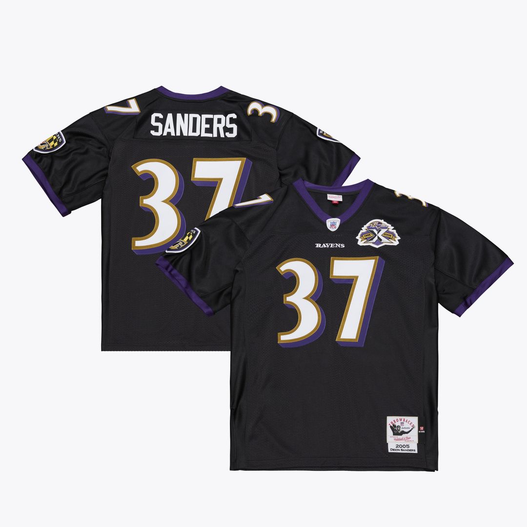 Deion Sanders Baltimore Ravens Black 2005 Authentic Throwback Jersey