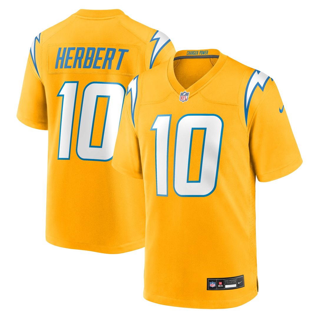 Justin Herbert Los Angeles Chargers Gold Alternate Charger Power Game Player Jersey