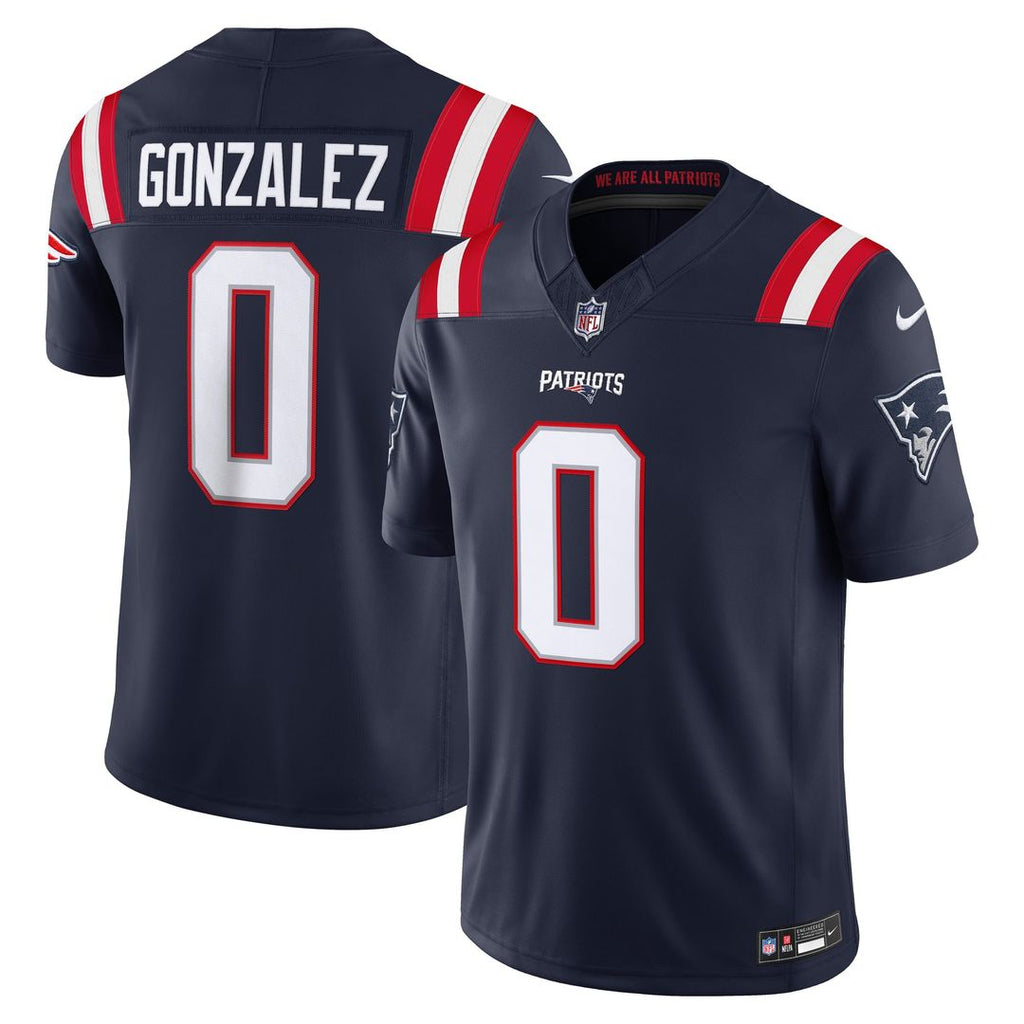 Christian Gonzalez New England Patriots Navy Team Vapor F.U.S.E. Stitched Limited Jersey