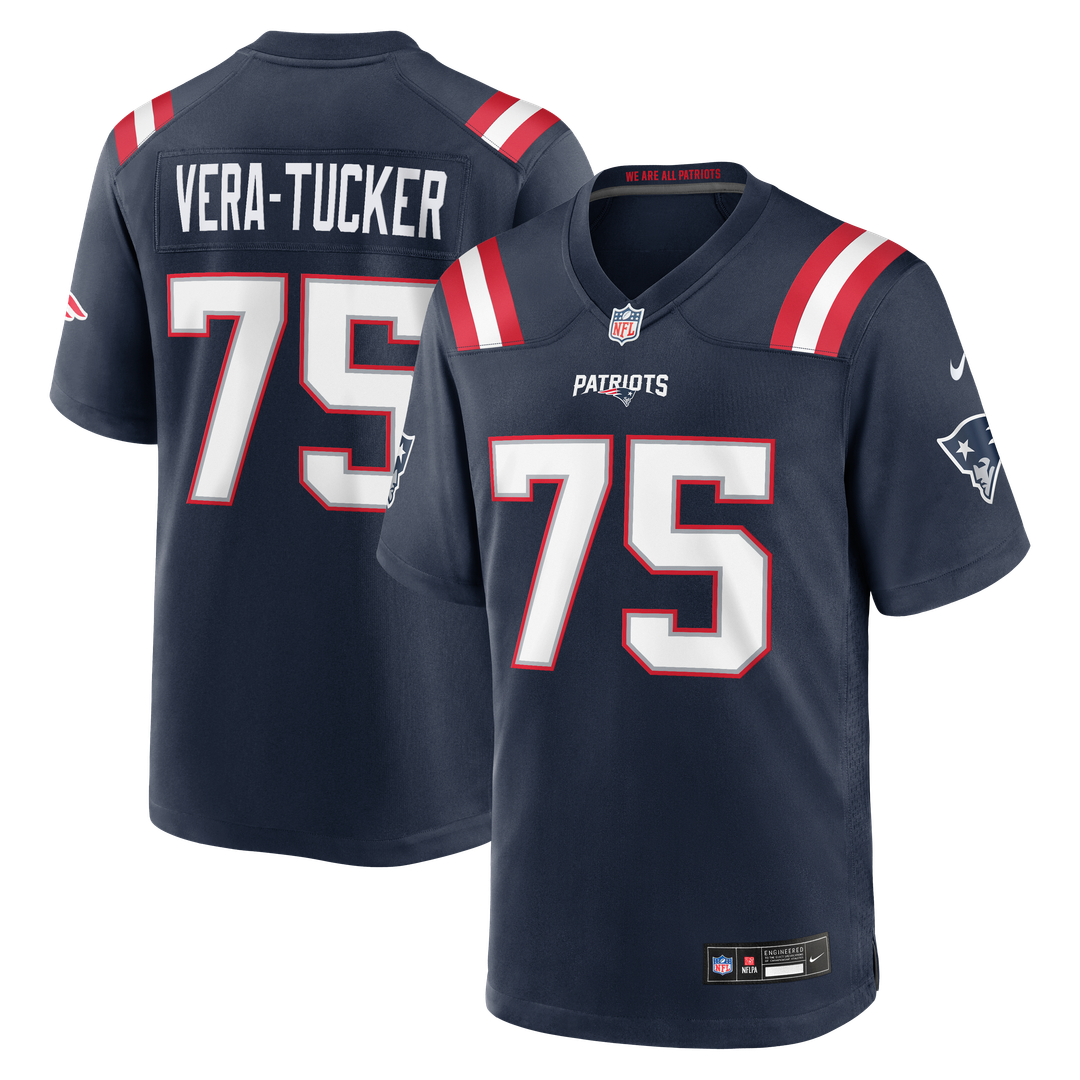 Alijah Vera-Tucker New England Patriots Navy Team Game Jersey
