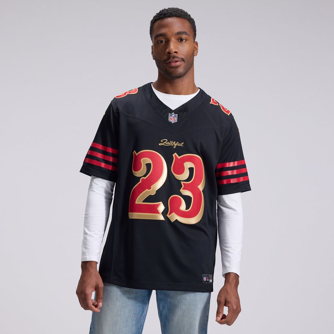 Christian McCaffrey San Francisco 49ers Black Rivalries Collection Stitched Limited Jersey