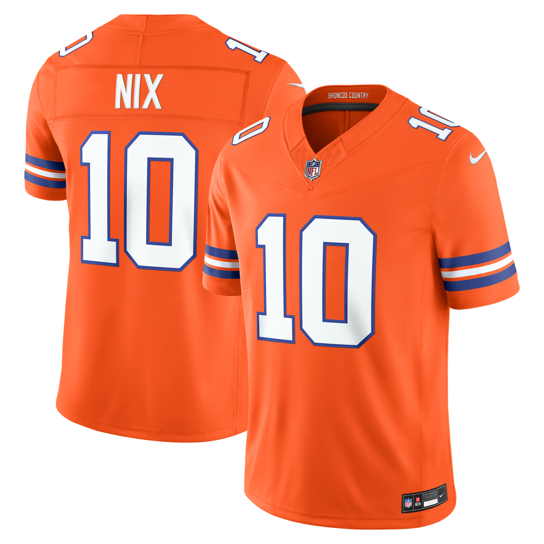 Bo Nix Denver Broncos Orange Alternate Mile High Collection 1977 Throwback Vapor F.U.S.E. Stitched Limited Jersey