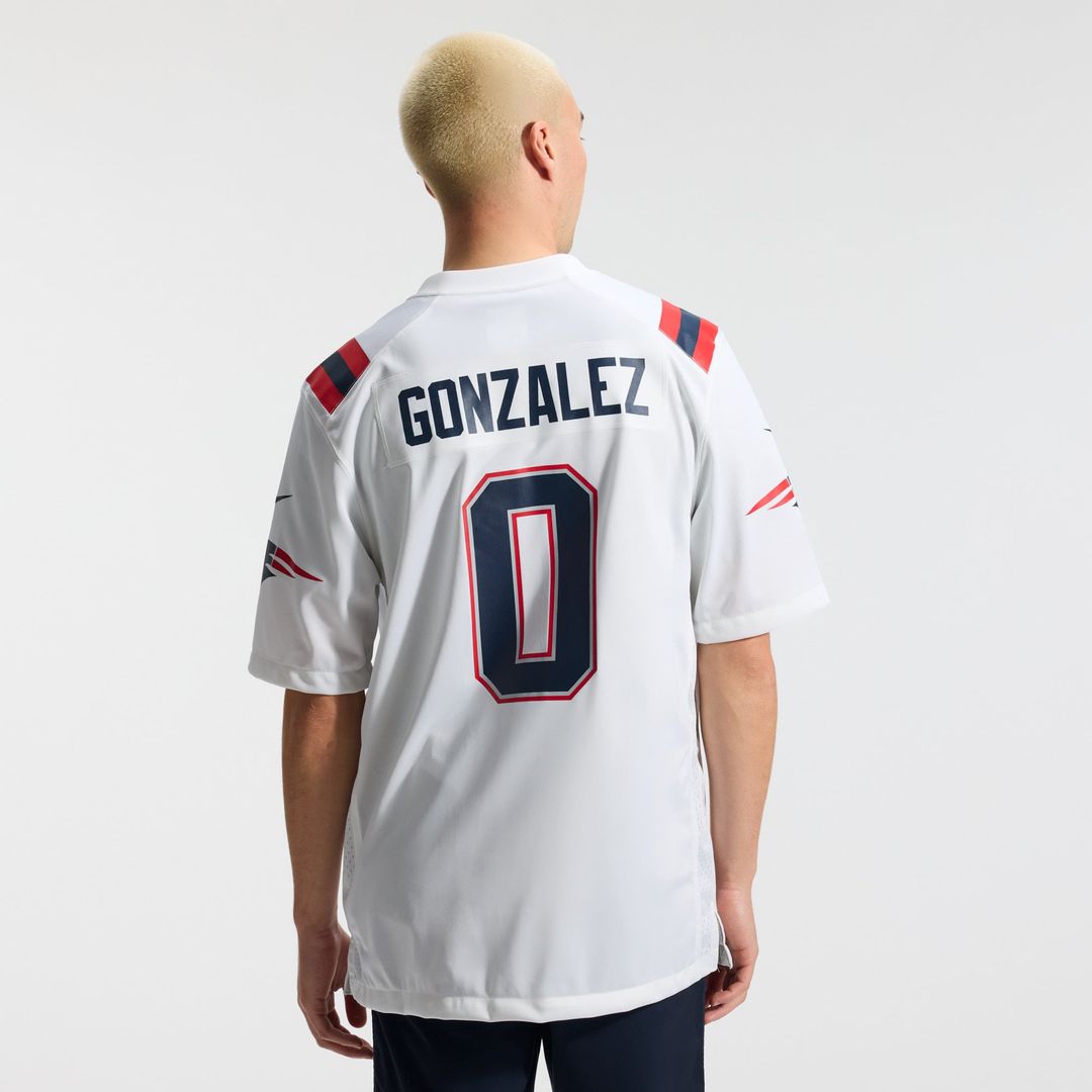 Christian Gonzalez New England Patriots White Game Jersey