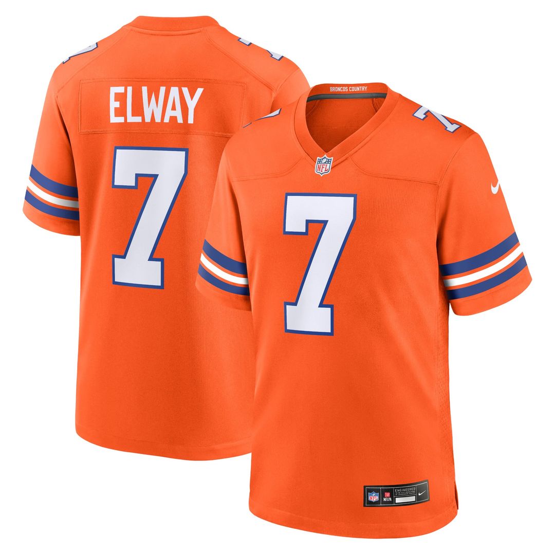 John Elway Denver Broncos Orange Mile High Collection 1977 Throwback Retired Player Game Jersey