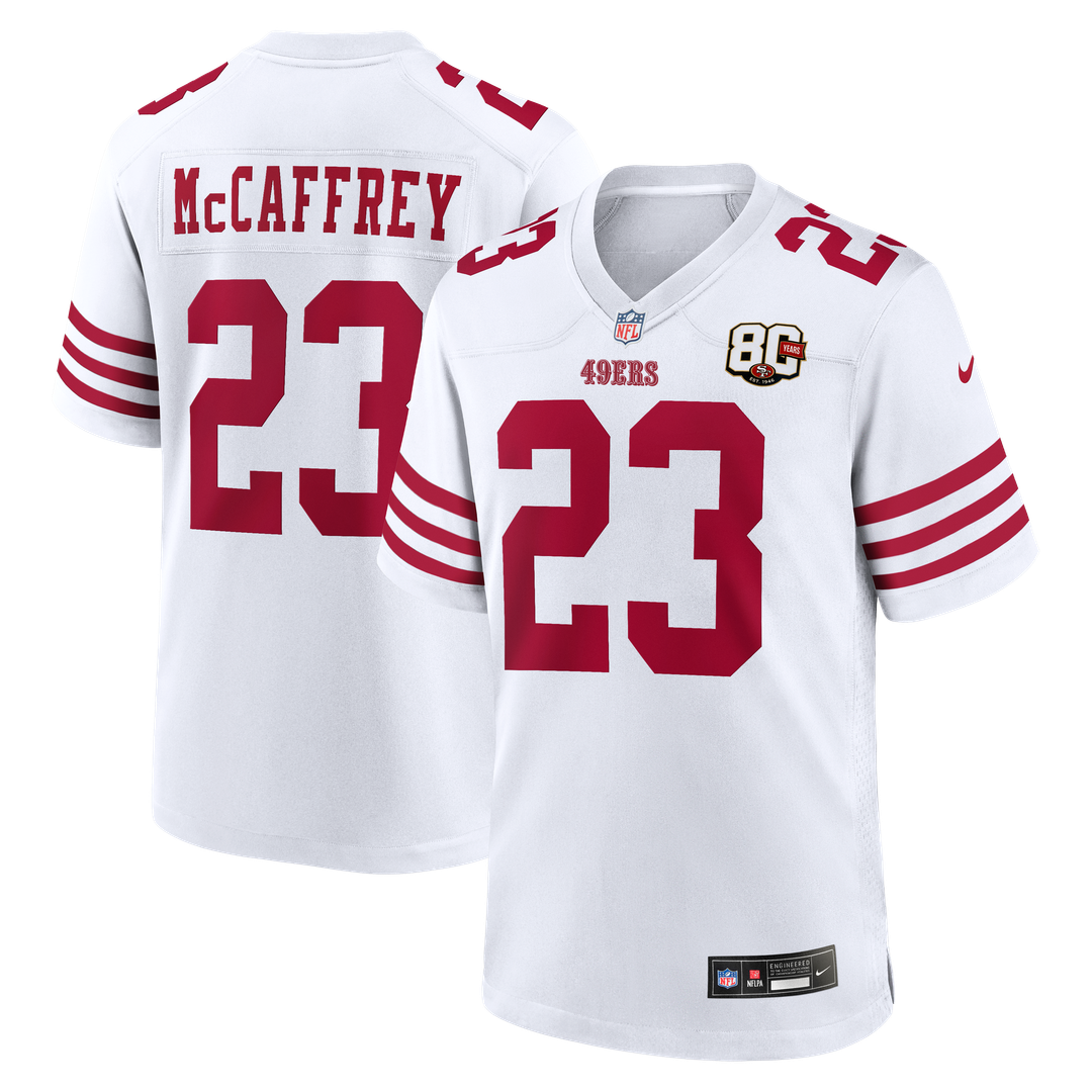 Christian McCaffrey San Francisco 49ers White 80th Anniversary Game Jersey