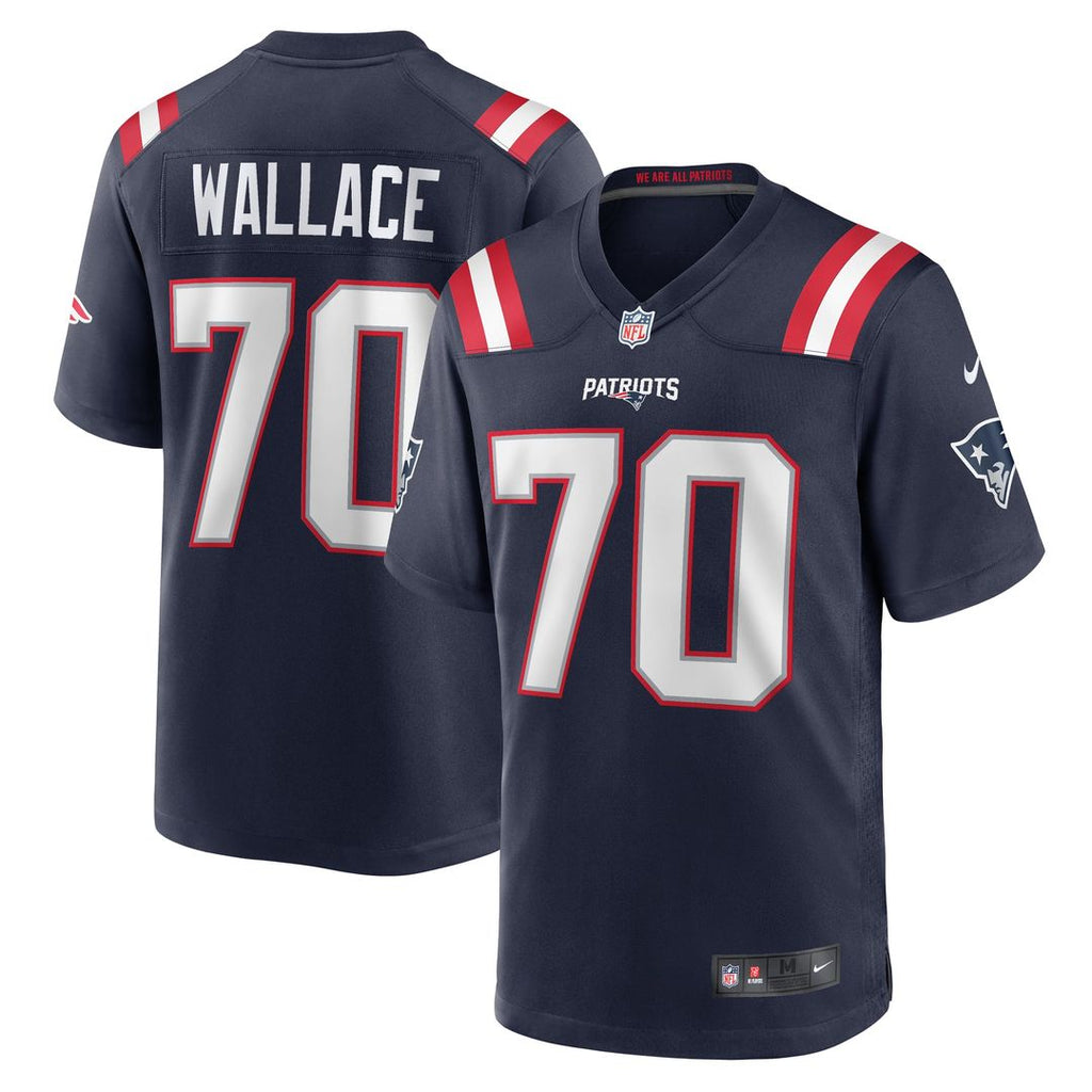 Caedan Wallace New England Patriots Navy Game Jersey