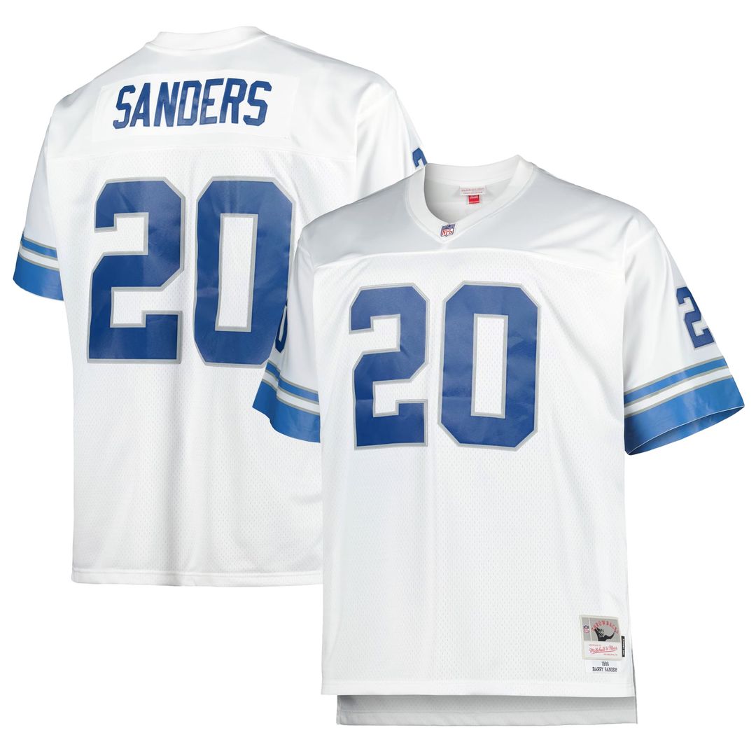 Barry Sanders Detroit Lions White Big & Tall 1996 Retired Player Replica Jersey