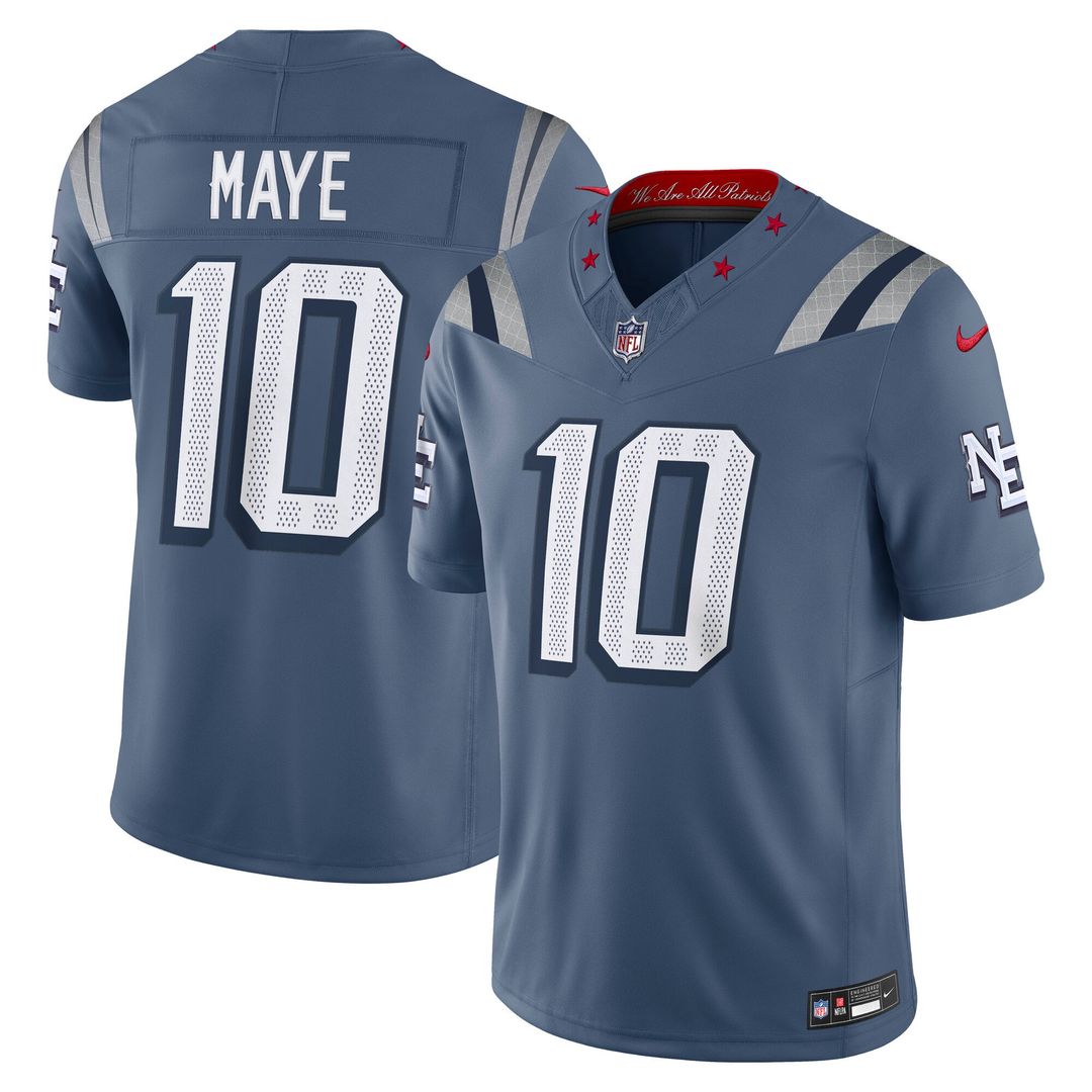 Drake Maye New England Patriots Blue Rivalries Collection Stitched Limited Jersey