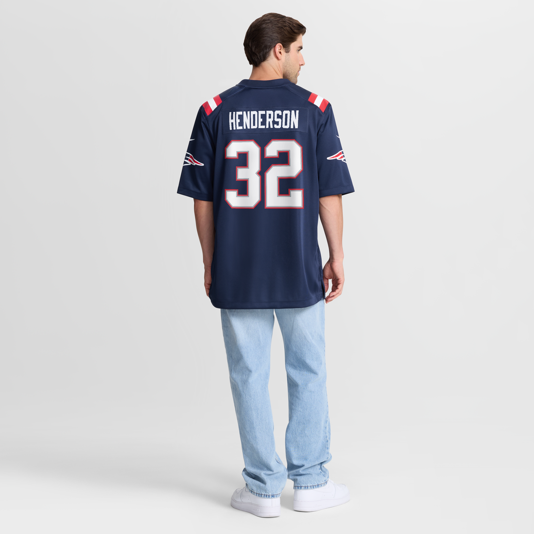 New England Patriots TreVeyon Henderson Navy 2025 NFL Draft Game Jersey