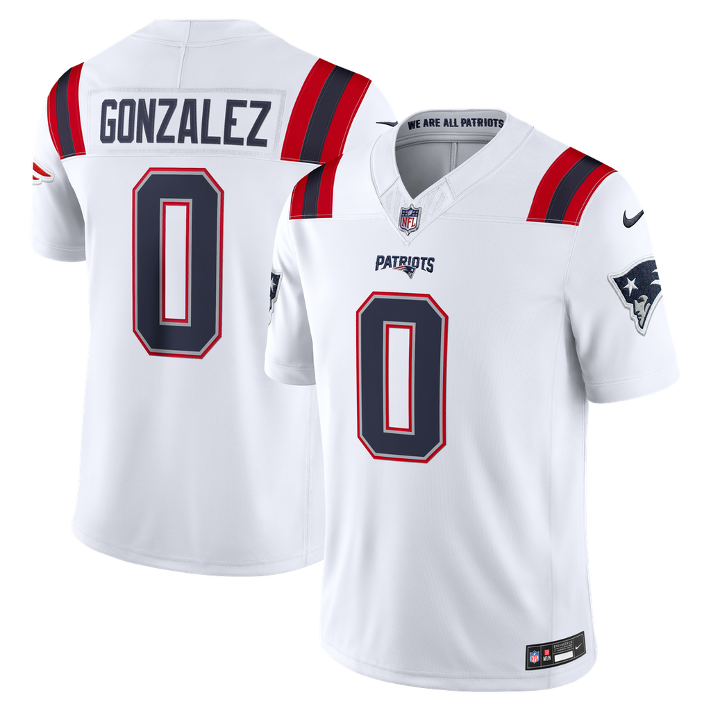 Christian Gonzalez New England Patriots White Vapor F.U.S.E. Stitched Limited Jersey