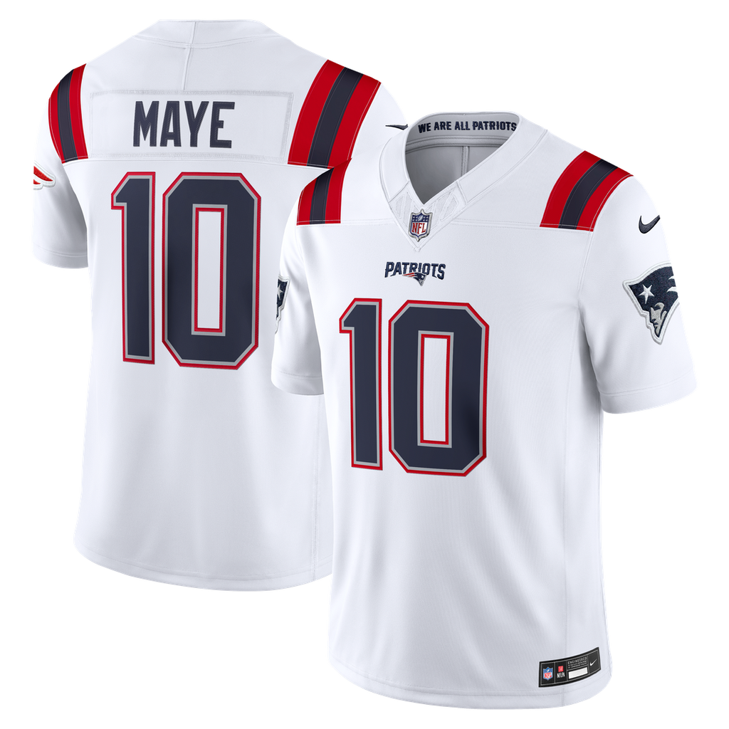Drake Maye New England Patriots White Vapor F.U.S.E. Stitched Limited Jersey