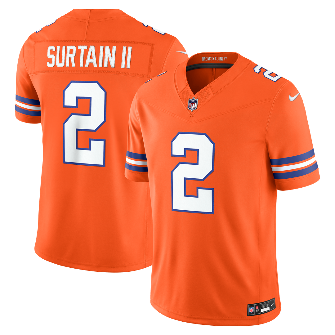 Pat Surtain II Denver Broncos Orange Alternate Mile High Collection 1977 Throwback Vapor F.U.S.E. Stitched Limited Jersey