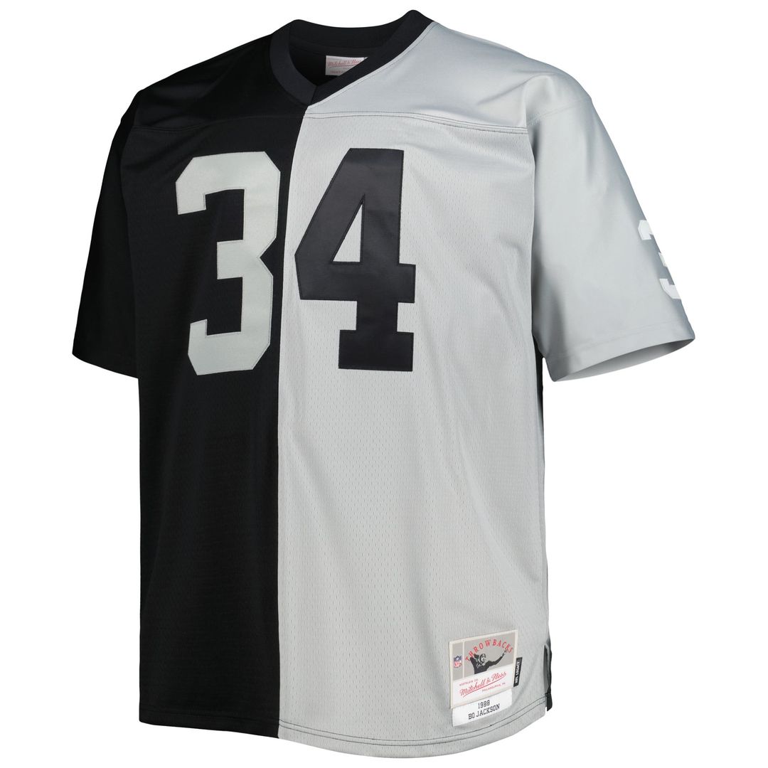 Bo Jackson Las Vegas Raiders Black/Silver Big & Tall Split Legacy Retired Player Replica Jersey