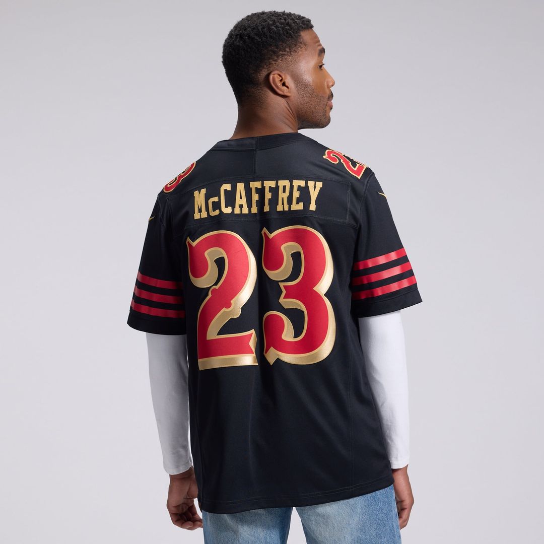 Christian McCaffrey San Francisco 49ers Black Rivalries Collection Stitched Limited Jersey