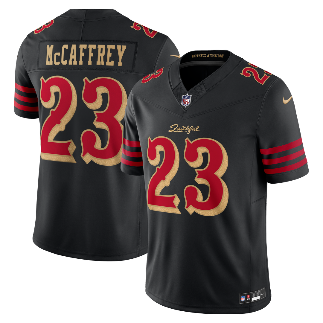 Christian McCaffrey San Francisco 49ers Black Rivalries Collection Stitched Limited Jersey